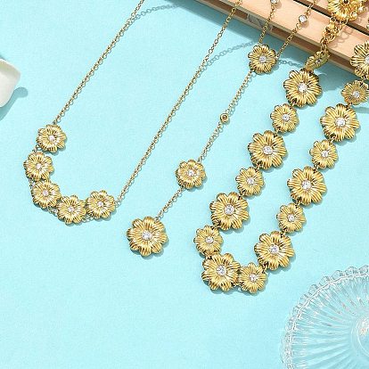 304 Подвеска-колье из нержавеющей стали в виде цветка, украшенная микропаве из кубического циркония, для женщин