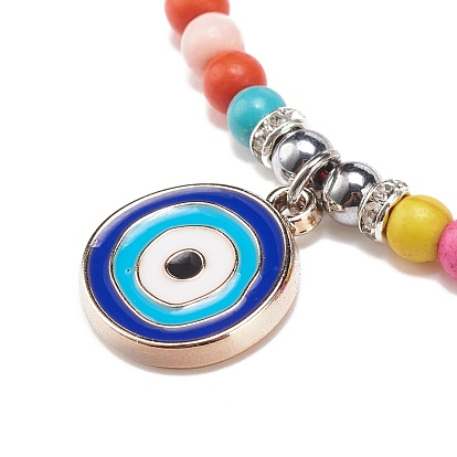 Bracelet à breloques mauvais œil en émail, bracelet réglable tressé turquoise synthétique (teint) et hématite pour femme
