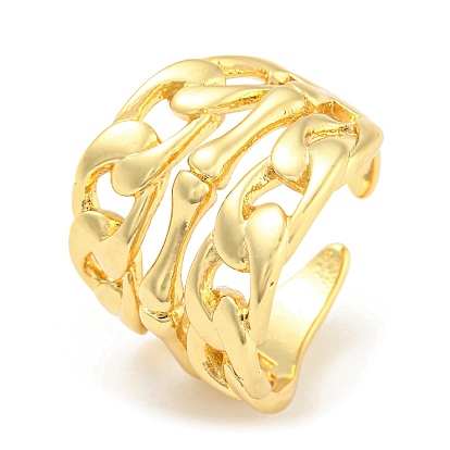 Rack Plating Brass Hollow Curb Chains Open Cuff Rings, Long-Lasting Plated, Lead Free & Cadmium Free