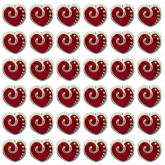 50шт. сплав эмалированные европейские бусины, бусины с большим отверстием, без кадмия и без свинца, античное серебро, сердце