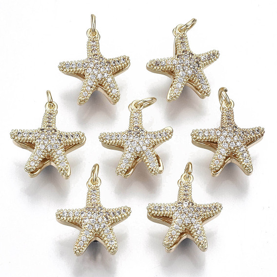 Brass Micro Pave Clear Cubic Zirconia Pendants, with Loop, Star, Nickel Free, Real 18K Gold Plated