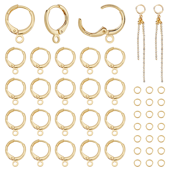 Латунная фурнитура Leverback для серег, с открытыми пружинными кольцами из нержавеющей стали 304