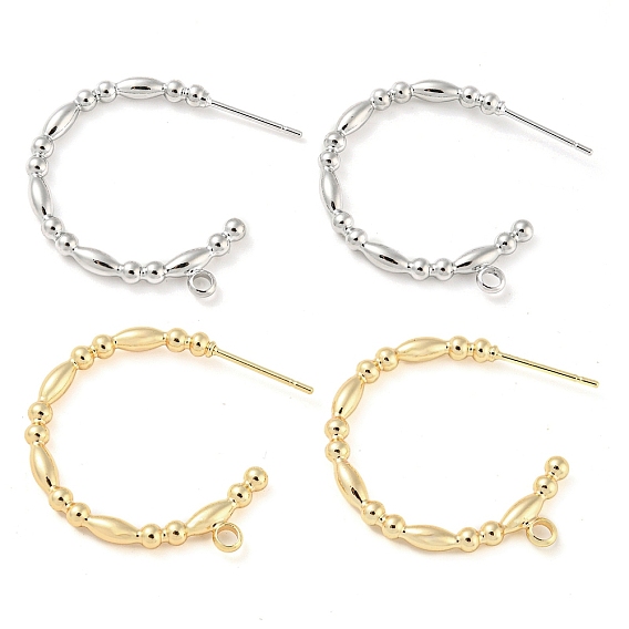 Brass Ring Stud Earrings Findings, Half Hoop Earring Findings, with Loops