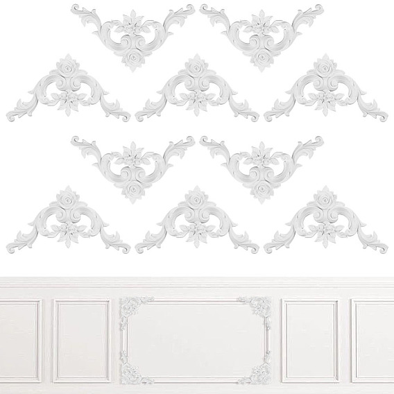 Applique décorative en cuir PU sculpté à motif floral, fleur centrale longue applique, pour porte armoire lit non peint décor style européen