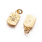 Brass Charms, with Cubic Zirconia and Jump Rings, Rectangle with Flower, Clear