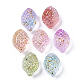 Transparent Spray Painted Glass Charms, with Golden Foil, Textured, Lemon