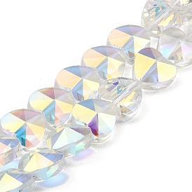 Electroplate Transparent Glass Beads Strands, Rainbow Plated, Faceted, Heart