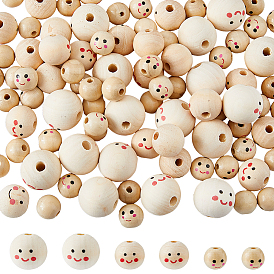 100шт 3 стили деревянные европейские бусины с принтом, бусина с большим отверстием и улыбающимся лицом, неокрашенными