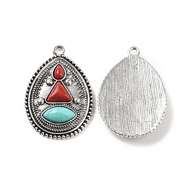 Alloy Pendants, Teardrop Charms, with Dyed Synthetic Turquoise