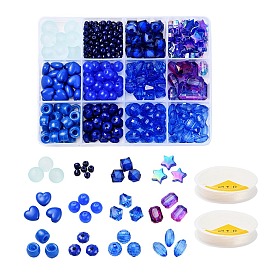 DIY blaue Serie Armband Schmuckherstellungssets, 232Stückzahl herzförmiger und geometrischer Kunststoff- und Acrylperlen, Glasperlen und elastischer Stretchfaden