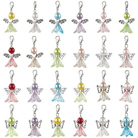24pcs 24 couleurs décoration pendentif ange acrylique, Fermoirs à griffes de homard en alliage, breloques pour ornements de sacs