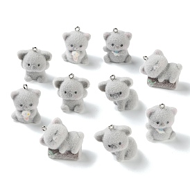 Pendentifs en résine opaque floqués, charme de koala, avec boucle en fer platine