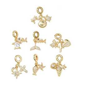 Подвески из прозрачного кубического циркония с микропаве в стиле «океанская латунь», подвески с большими отверстиями в виде морских животных, реальный 16 k позолоченный