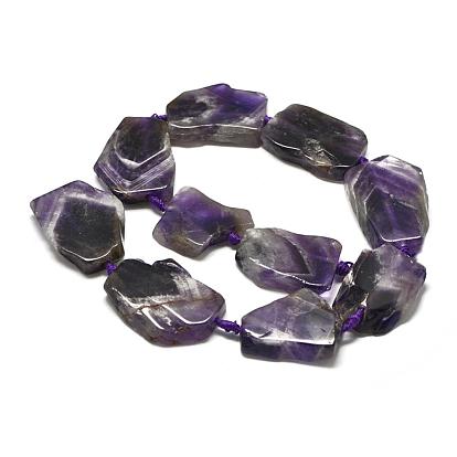 Natural Amethyst Beads Strands, Flat Slab Beads, Nuggets
