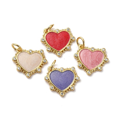 Латунный паве из кубических цирконий с эмалевыми подвесками, формы сердца, стойки покрытие, без свинца и без кадмия, долговечный, реальный 18 k позолоченный, с целью перехода в кольце