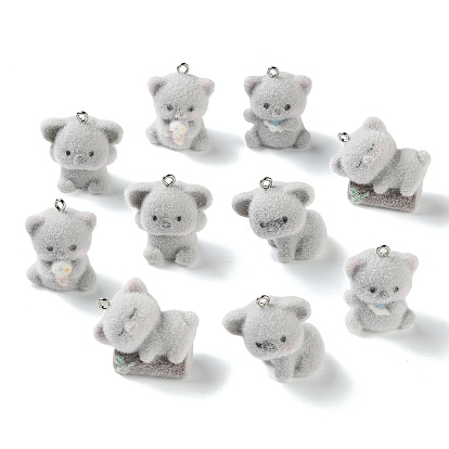 Pendentifs en résine opaque floqués, charme de koala, avec boucle en fer platine