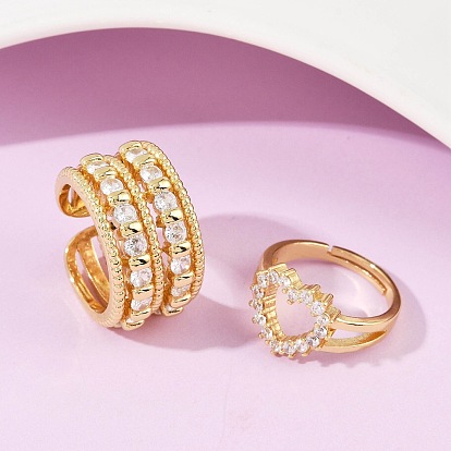 Латунные микро проложить манжеты кольца кубического циркония, золотые