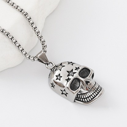 Men's 304 Stainless Steel Halloween Skull Star Pendant Necklaces