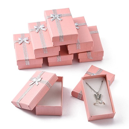 День Святого Валентина жена подарки пакеты картон комплект ювелирных изделий коробки с бантом и губкой внутри, для ожерелья и подвески, прямоугольные, 80x50x25 мм