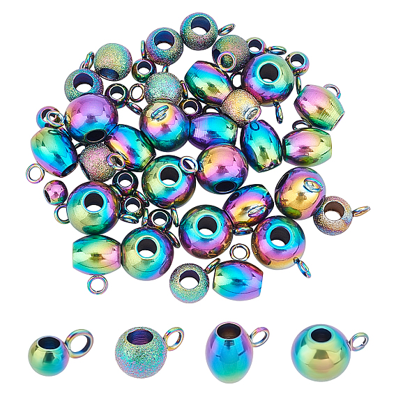 40Pcs 4 Style PVD Vacuum Plating 304 Stainless Steel Tube Bails, Loop Bails, Oval & Rondelle