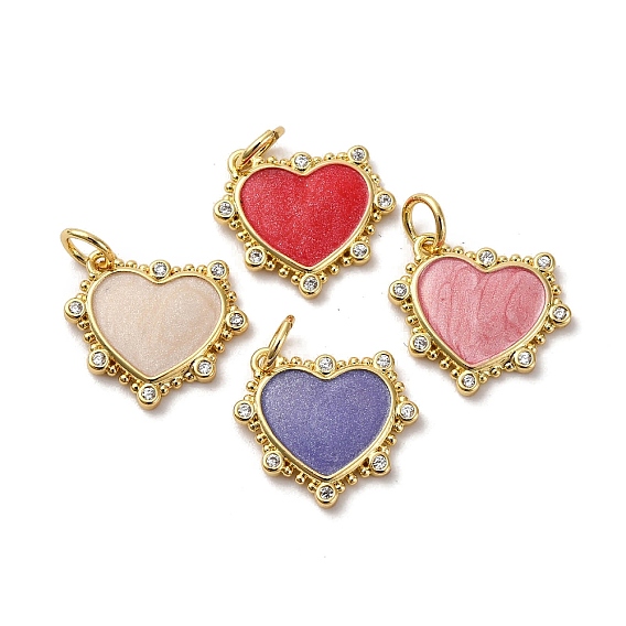 Латунный паве из кубических цирконий с эмалевыми подвесками, формы сердца, стойки покрытие, без свинца и без кадмия, долговечный, реальный 18 k позолоченный, с целью перехода в кольце