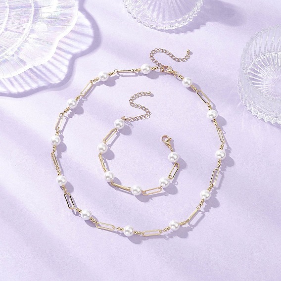 Комплекты ювелирных изделий из латуни, включая ожерелье и браслеты, круглые, с оболочкой жемчуг