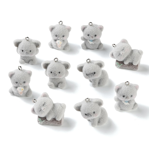 Flocking Opaque Resin Pendants, Koala Charm, with Platinum Iron Loop