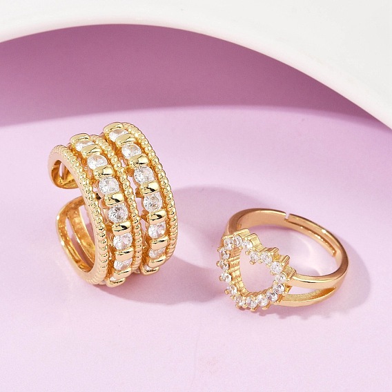 Латунные микро проложить манжеты кольца кубического циркония, золотые