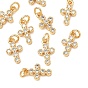 SHEGRACE Brass Micro Pave Cubic Zirconia Pendants, Cross Charms, Cadmium Free & Nickel Free & Lead Free, Clear