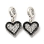 Rack Plating Alloy Black Enamel European Dangle Charms, with Crystal Rhinestone, Large Hole Charms, Heart