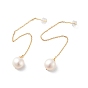Round Natural Pearl Earrings for Women, Sterling Silver Ear Thread
