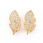 Brass Micro Pave Clear Cubic Zirconia Twister Clasps, Nickel Free, Leaf