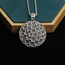 Плоские круглые с рельефным цветком ожерелья из сплава с подвеской для женщин