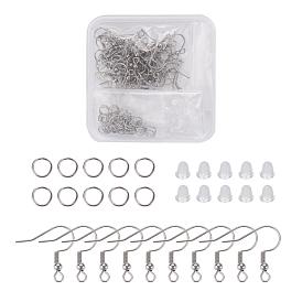 180Pcs 3 Style 304 Stainless Steel Earring Hooks, with 304 Stainless Steel Open Jump Rings, Plastic Ear Nuts