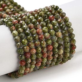 Natural Unakite Beads Strands, Faceted, Round