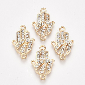 Alloy Links Connectors, with Rhinestone, Hamsa Hand/Hand of Fatima/Hand of Miriam, Crystal