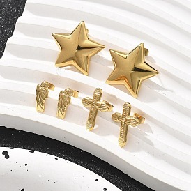 304 Stainless Steel Stud Earrings for Women, Real 18K Gold Plated