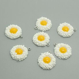 Opaque Resin Pendants, with Platinum Tone Iron Loops, Fried Egg Shape