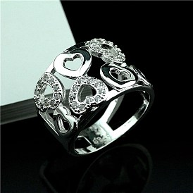 Кольца для женщин из латуни с узором в виде сердца и кристаллами из горного хрусталя