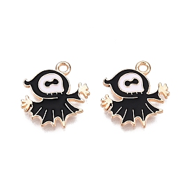 Halloween Theme Alloy Enamel Pendants, Cadmium Free & Lead Free, Light Gold, Ghost Charm