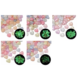 Светящиеся прозрачные акриловые бусины, сердце, с блеском порошок, светится в темноте