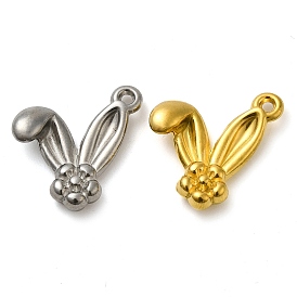 Ion Plating(IP) 304 Stainless Steel Pendants, Rabbit Ears with Flower Charm