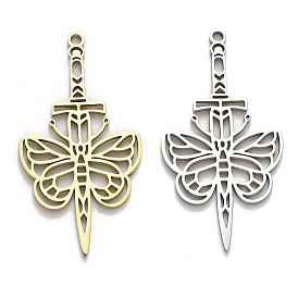 304 Stainless Steel Pendants, Laser Cut, Sword with Butterfly Charm