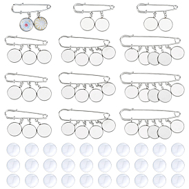 Стальные броши, с 304 подвеской из нержавеющей стали и стеклянными кабошонами, плоско-круглые