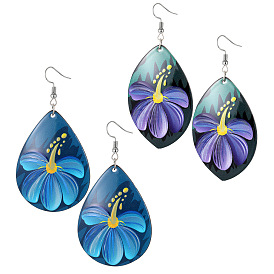 Ethnic Floral Oil Painting Drop Acrylic Earrings for Women - Vintage Boho Jewelry
