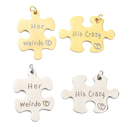 Vacuum Plating 304 Stainless Steel Split Big Pendants, Couples Pendants, Puzzle with Word Her Weirdo & His Crazy Charm