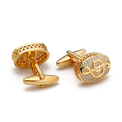 Brass with Glass Rhinestone Cufflinks, Oval with Musical Note