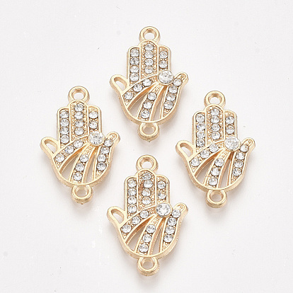 Alloy Links Connectors, with Rhinestone, Hamsa Hand/Hand of Fatima/Hand of Miriam, Crystal