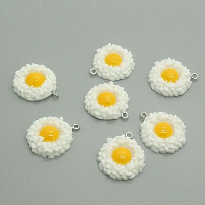 Opaque Resin Pendants, with Platinum Tone Iron Loops, Fried Egg Shape