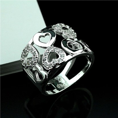 Кольца для женщин из латуни с узором в виде сердца и кристаллами из горного хрусталя